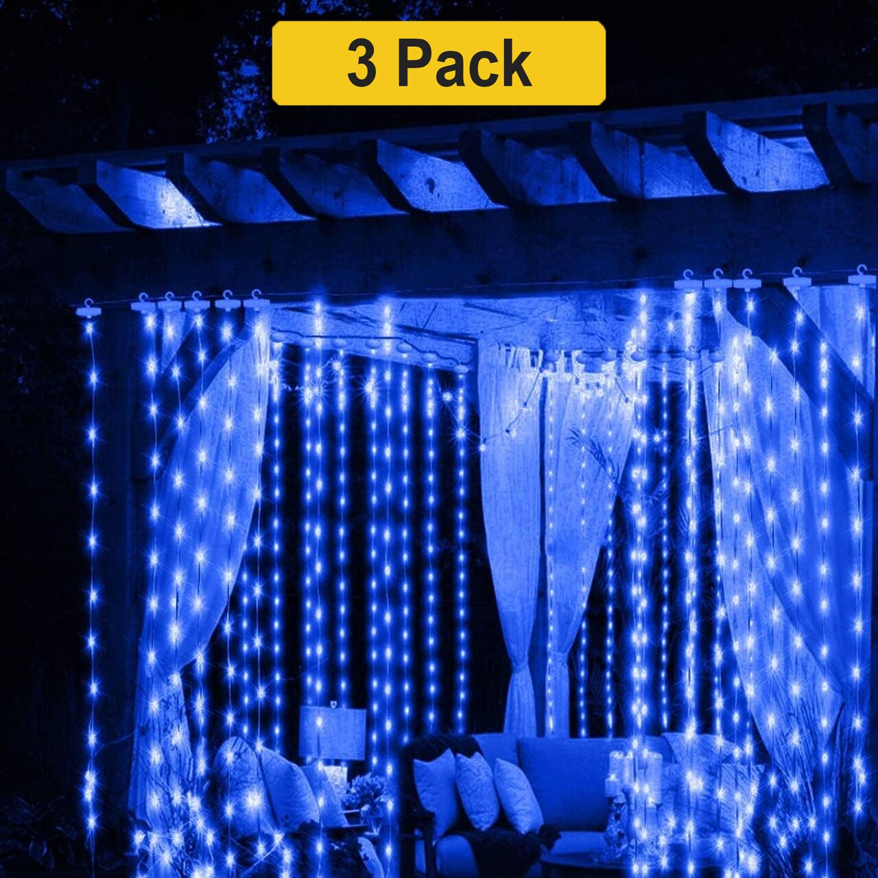 300 LED Hanging Curtain Lights — Plug-In, 8 Modes, Flexible Clear Cable